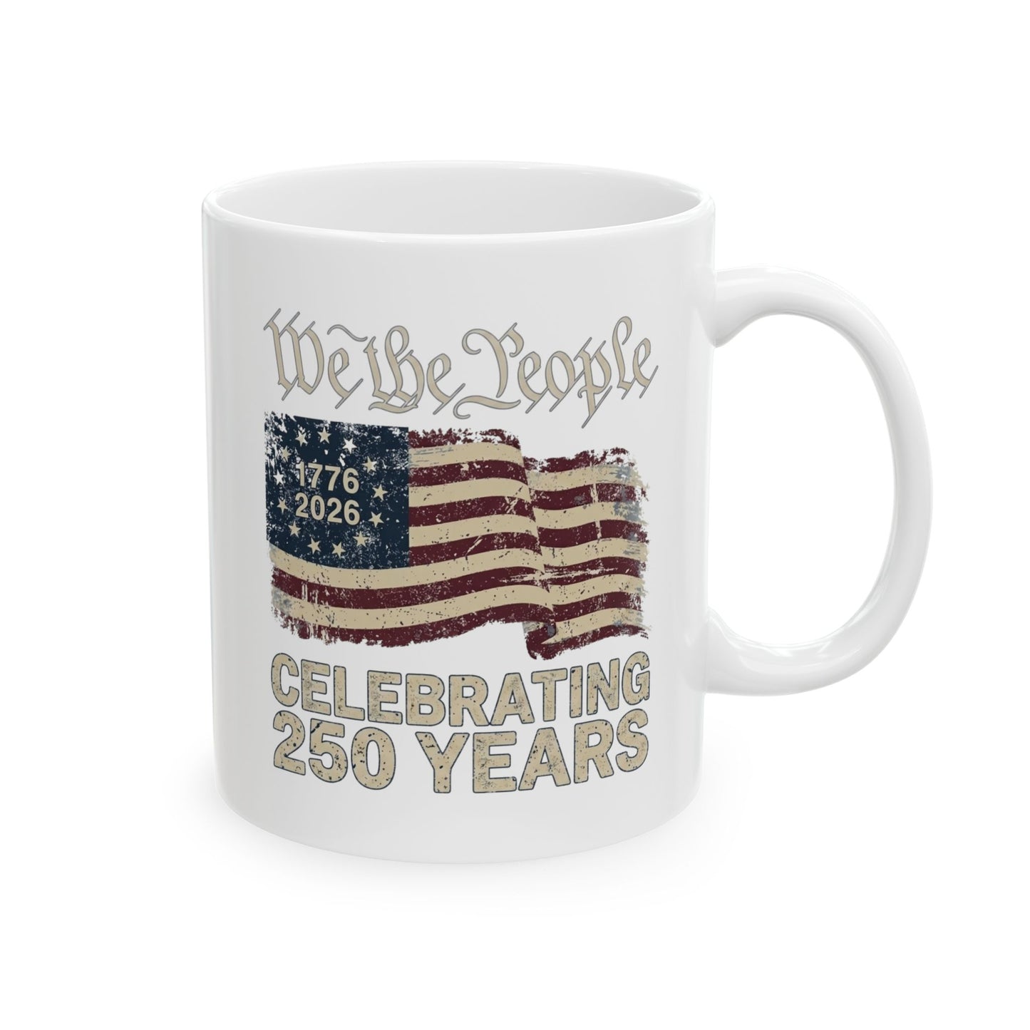 Patriotic Ceramic Mug – 'We the People' American Flag Design