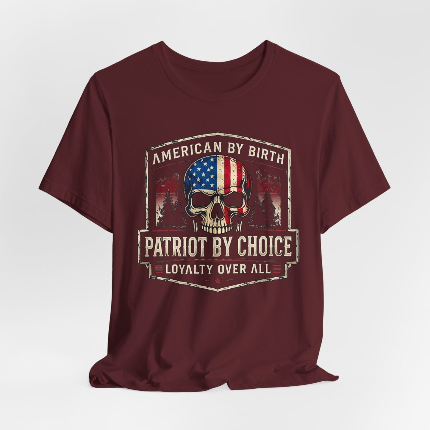 Patriot Skull T-Shirt — "American by Birth, Patriot by Choice" USA Flag Tee