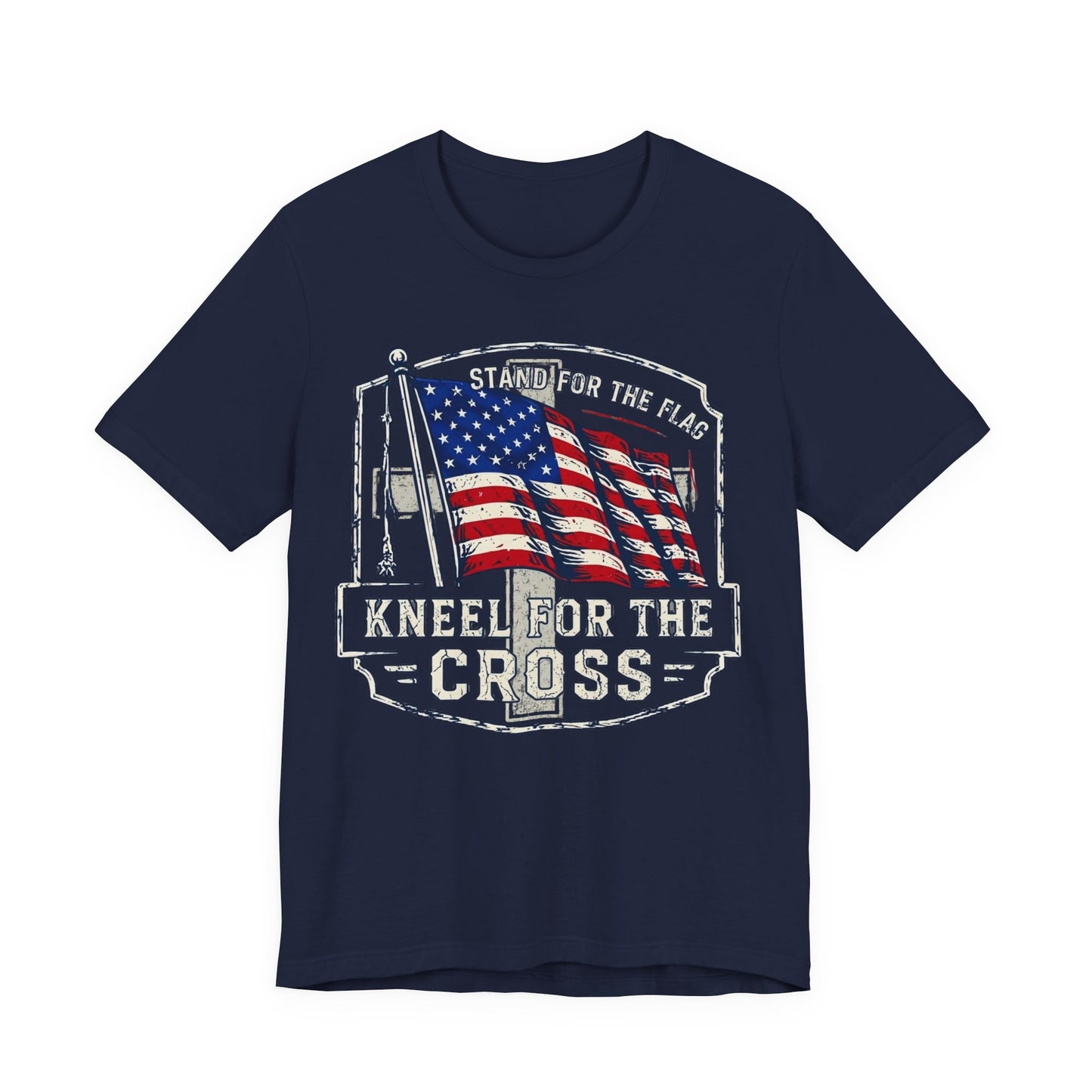 Kneel for the Cross T‑Shirt — American Flag Christian Patriot Tee