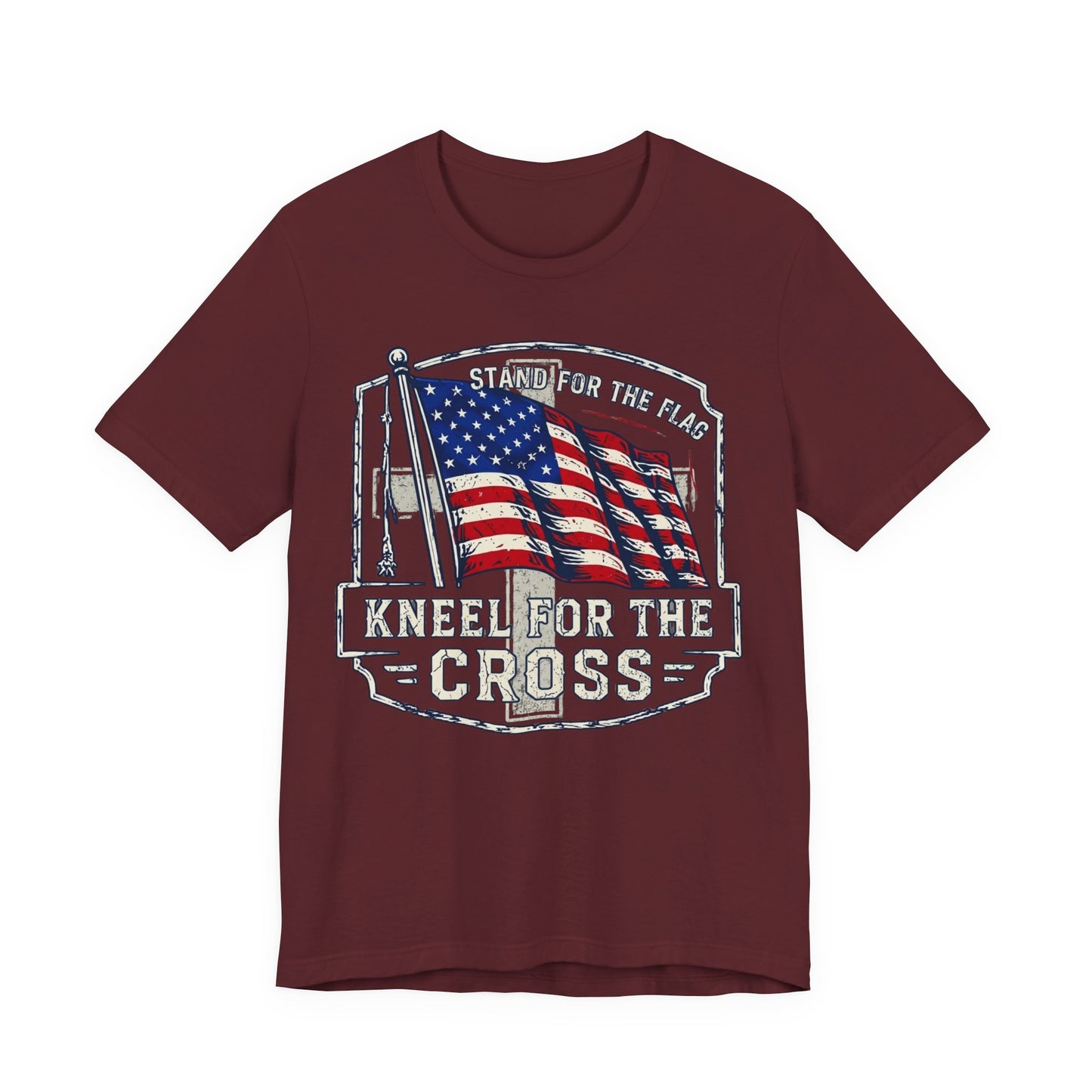 Kneel for the Cross T‑Shirt — American Flag Christian Patriot Tee