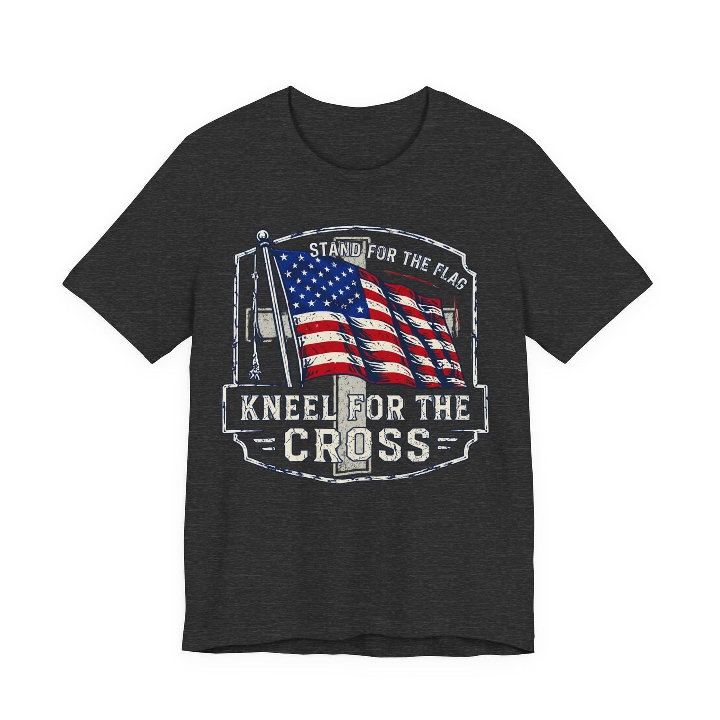 Kneel for the Cross T‑Shirt — American Flag Christian Patriot Tee