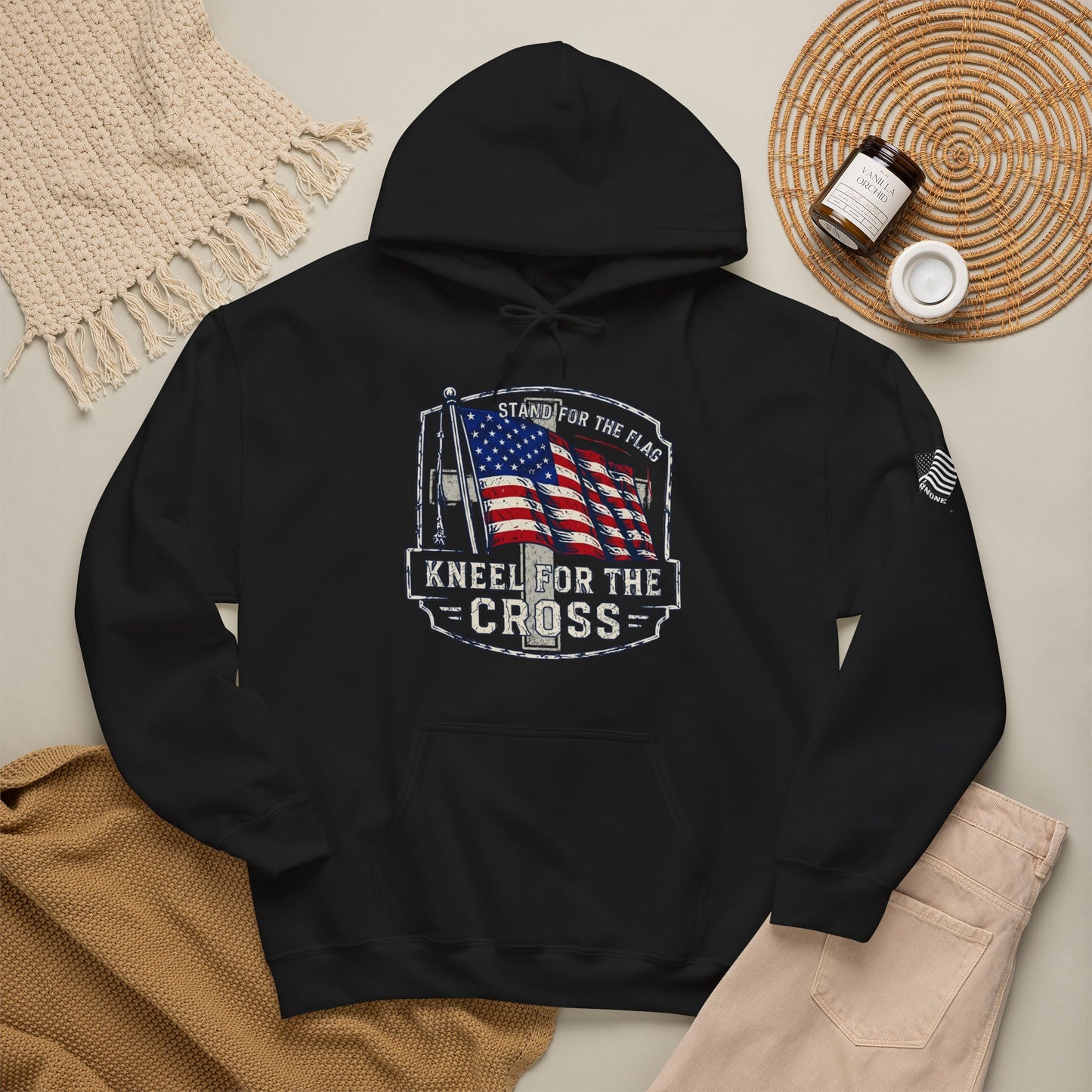 Kneel for the Cross Hoodie – American Flag Christian Patriot Pullover