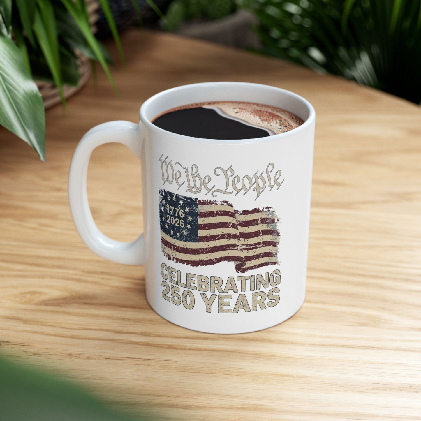 Patriotic Ceramic Mug – 'We the People' American Flag Design
