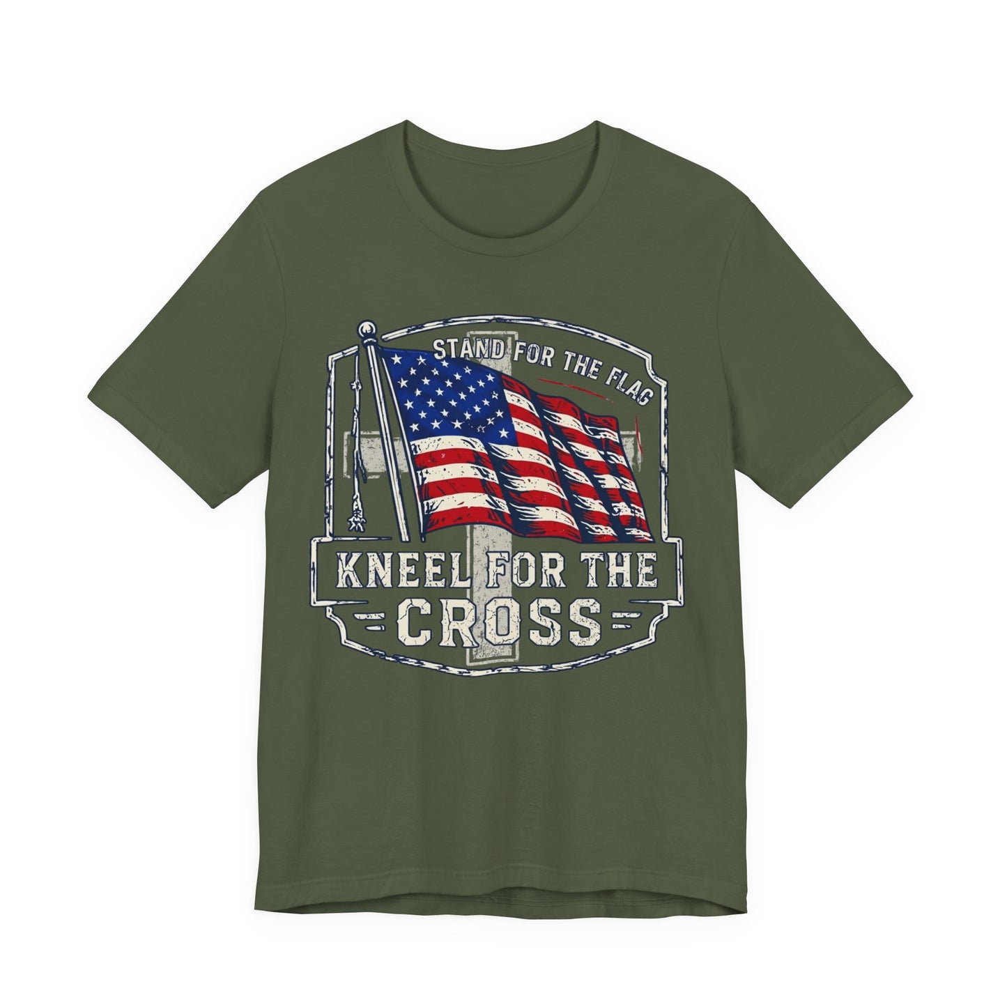 Kneel for the Cross T‑Shirt — American Flag Christian Patriot Tee