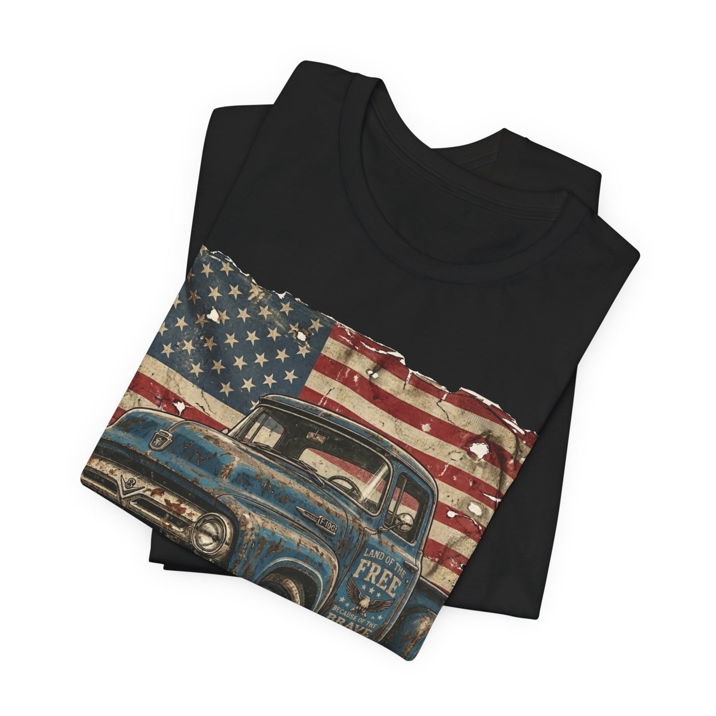 Vintage American Pickup T-Shirt — Retro Flag Truck Graphic Tee