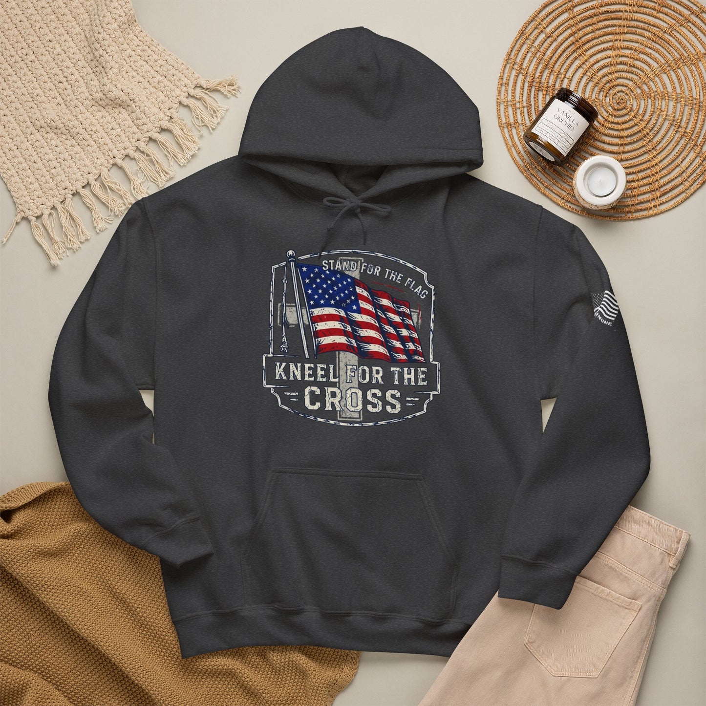 Kneel for the Cross Hoodie – American Flag Christian Patriot Pullover