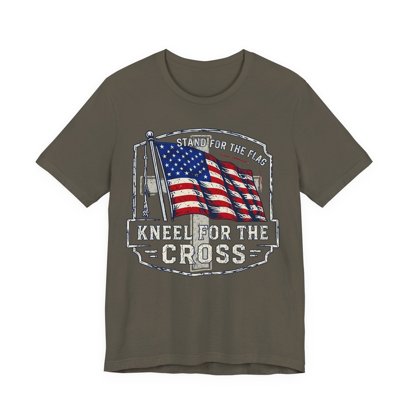 Kneel for the Cross T‑Shirt — American Flag Christian Patriot Tee
