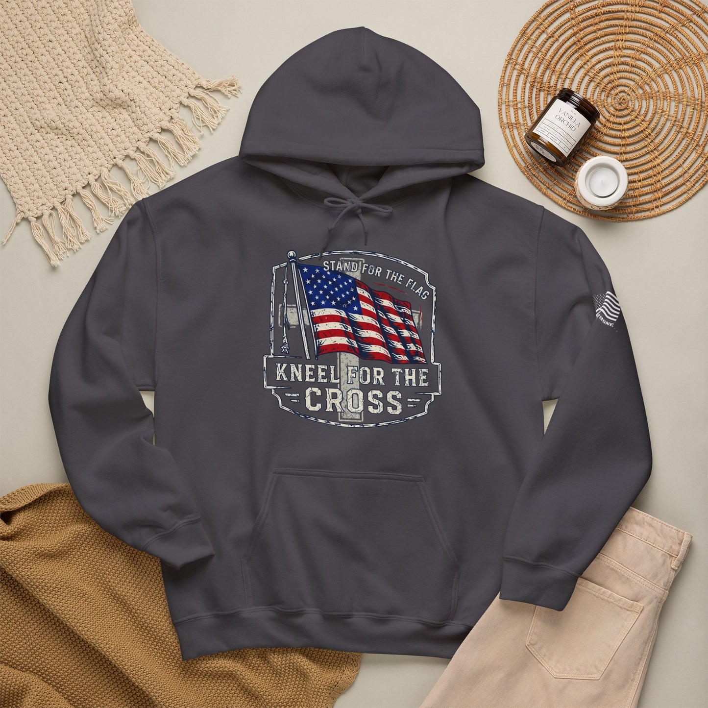 Kneel for the Cross Hoodie – American Flag Christian Patriot Pullover