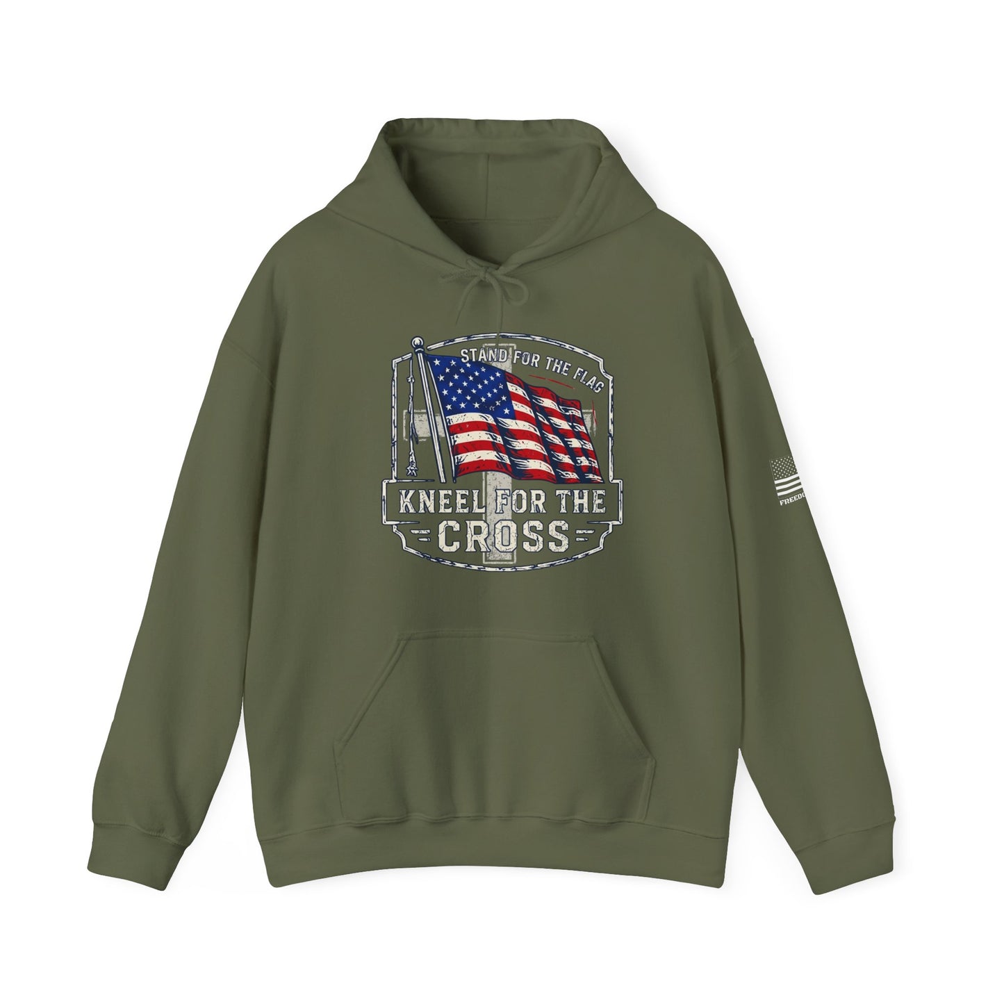 Kneel for the Cross Hoodie – American Flag Christian Patriot Pullover