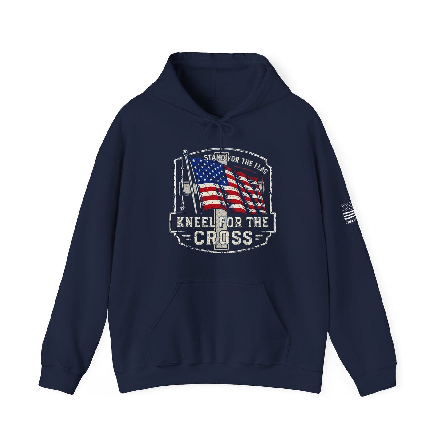 Kneel for the Cross Hoodie – American Flag Christian Patriot Pullover