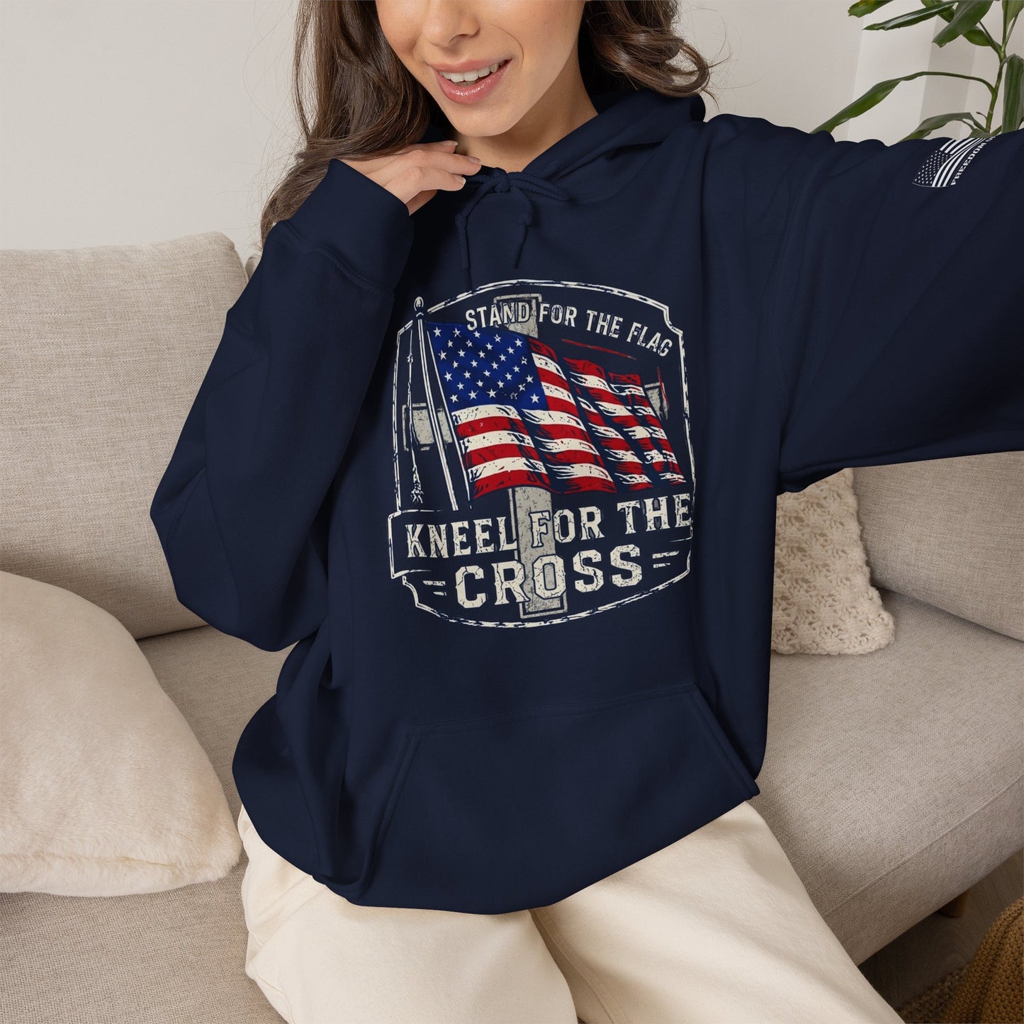 Kneel for the Cross Hoodie – American Flag Christian Patriot Pullover