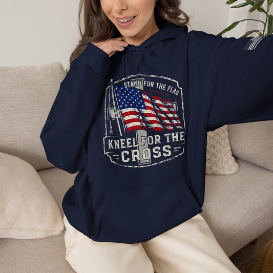 Kneel for the Cross Hoodie – American Flag Christian Patriot Pullover