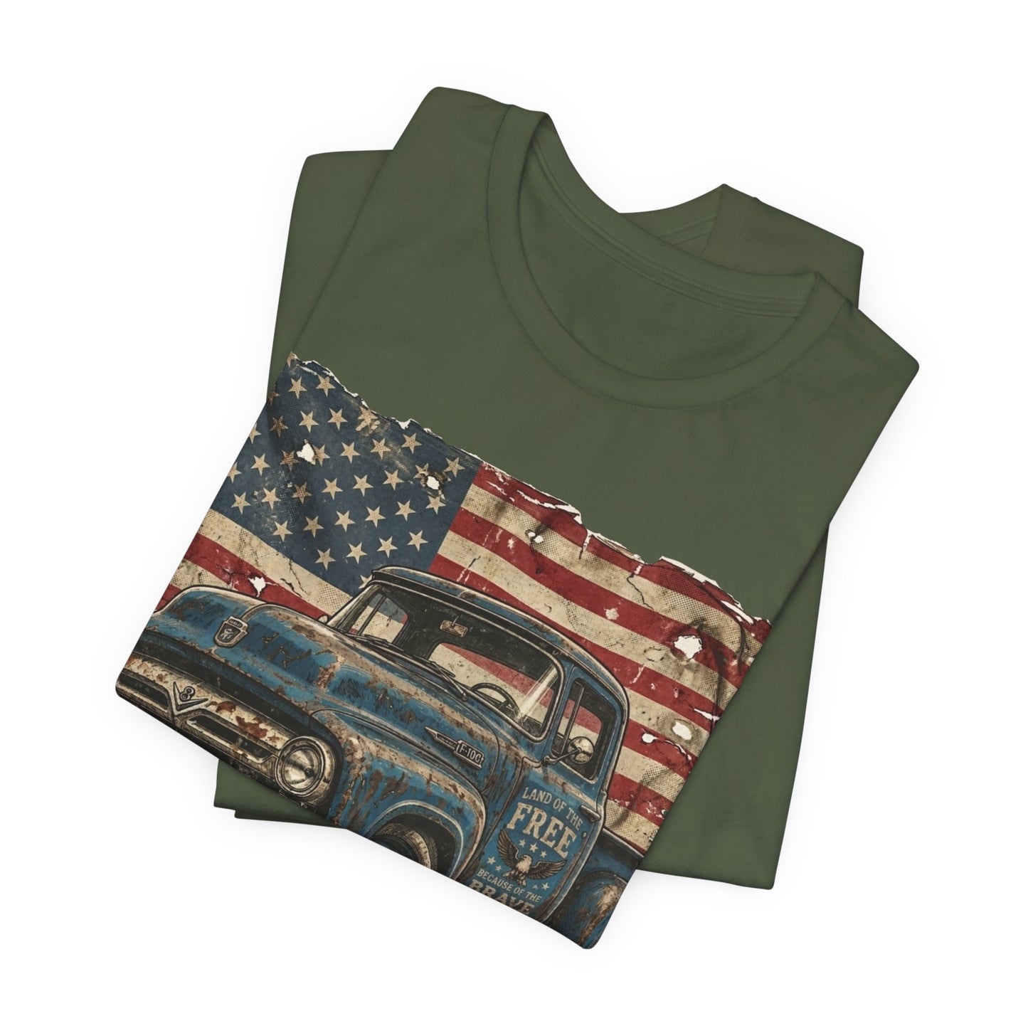 Vintage American Pickup T-Shirt — Retro Flag Truck Graphic Tee