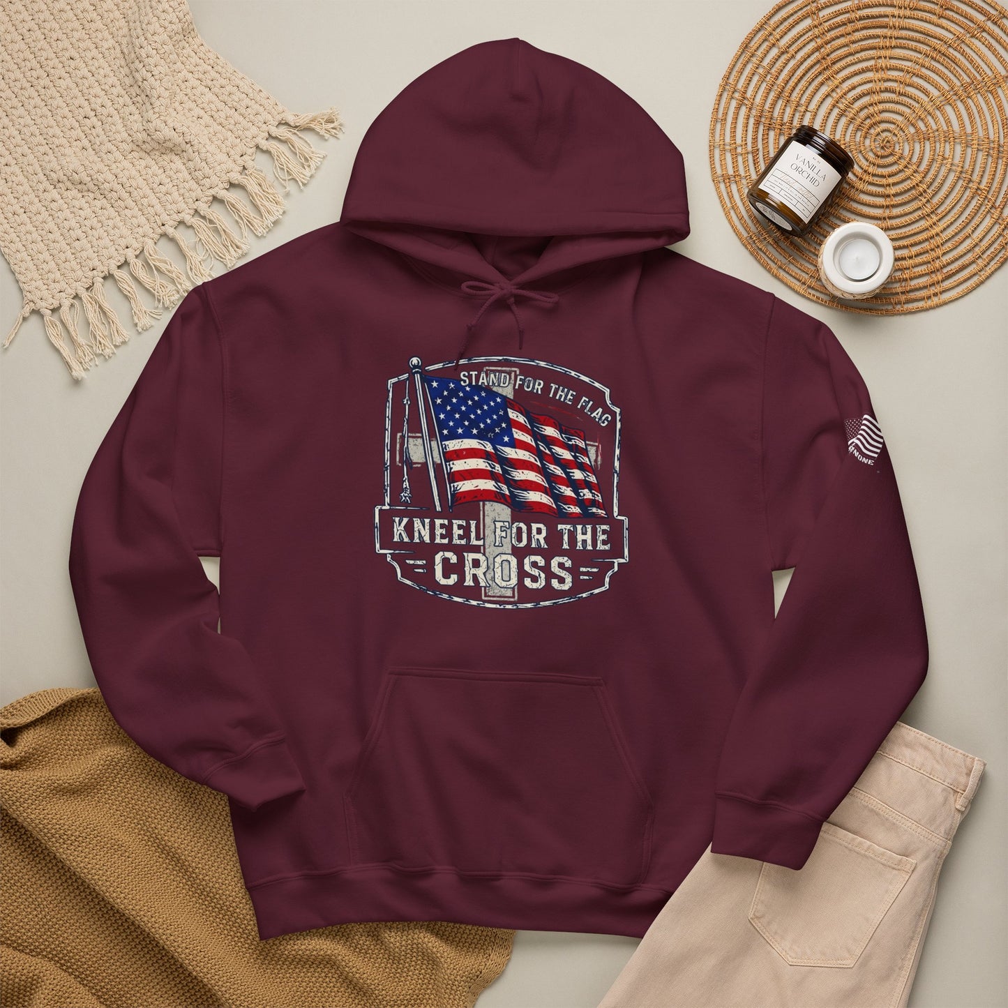 Kneel for the Cross Hoodie – American Flag Christian Patriot Pullover