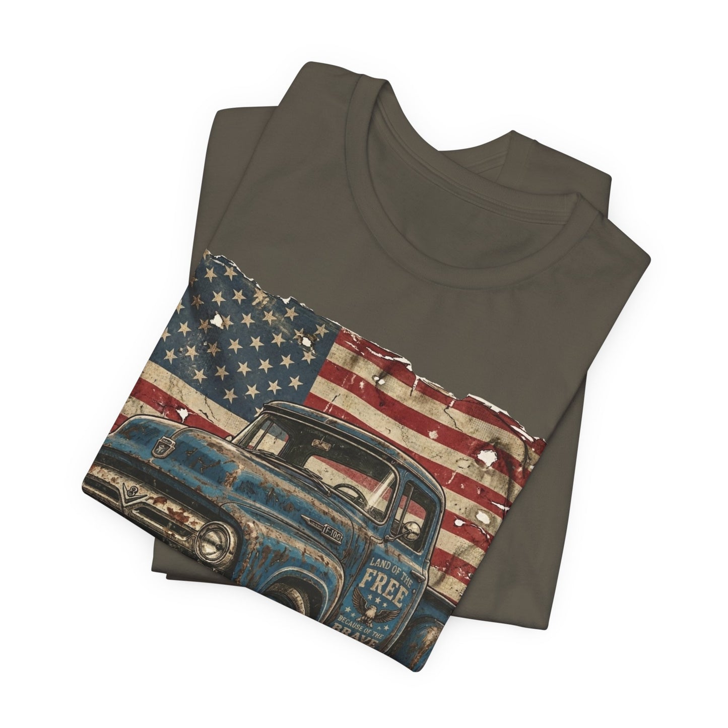 Vintage American Pickup T-Shirt — Retro Flag Truck Graphic Tee