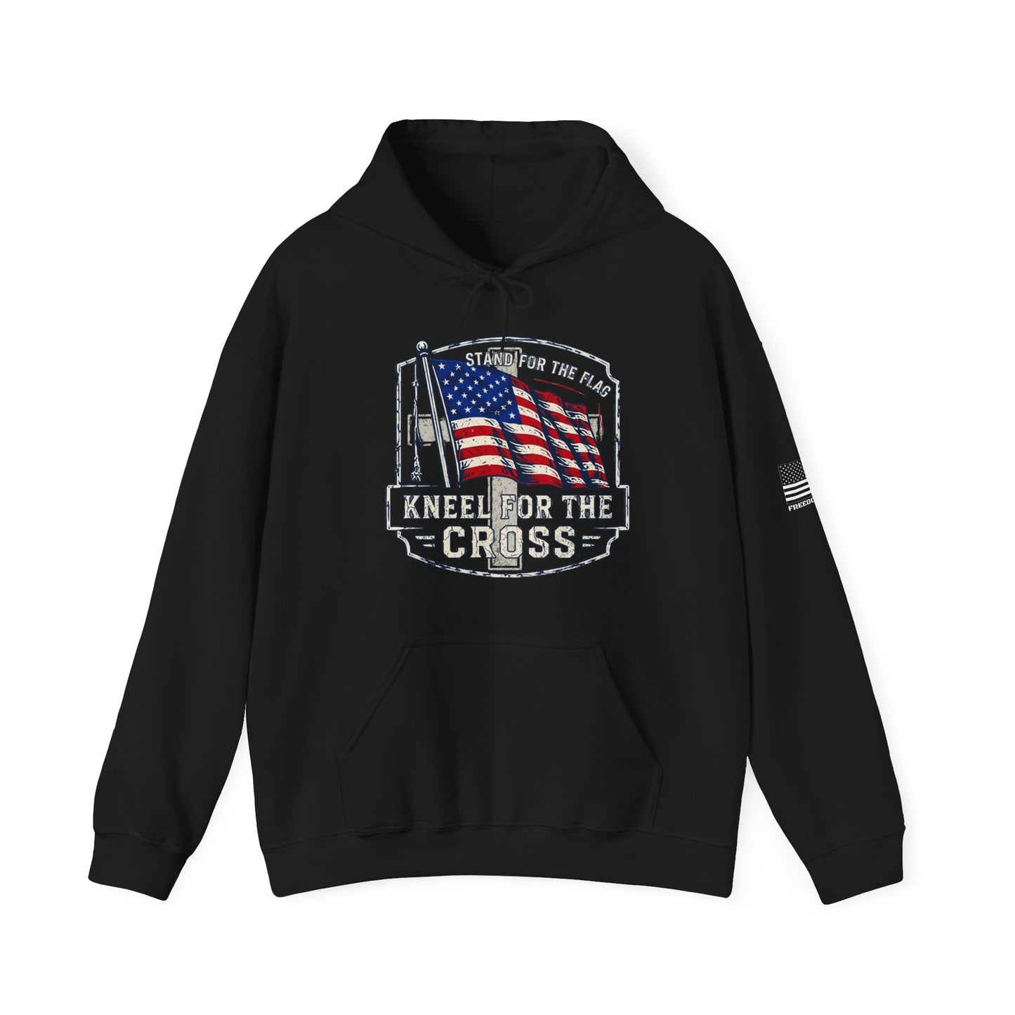 Kneel for the Cross Hoodie – American Flag Christian Patriot Pullover