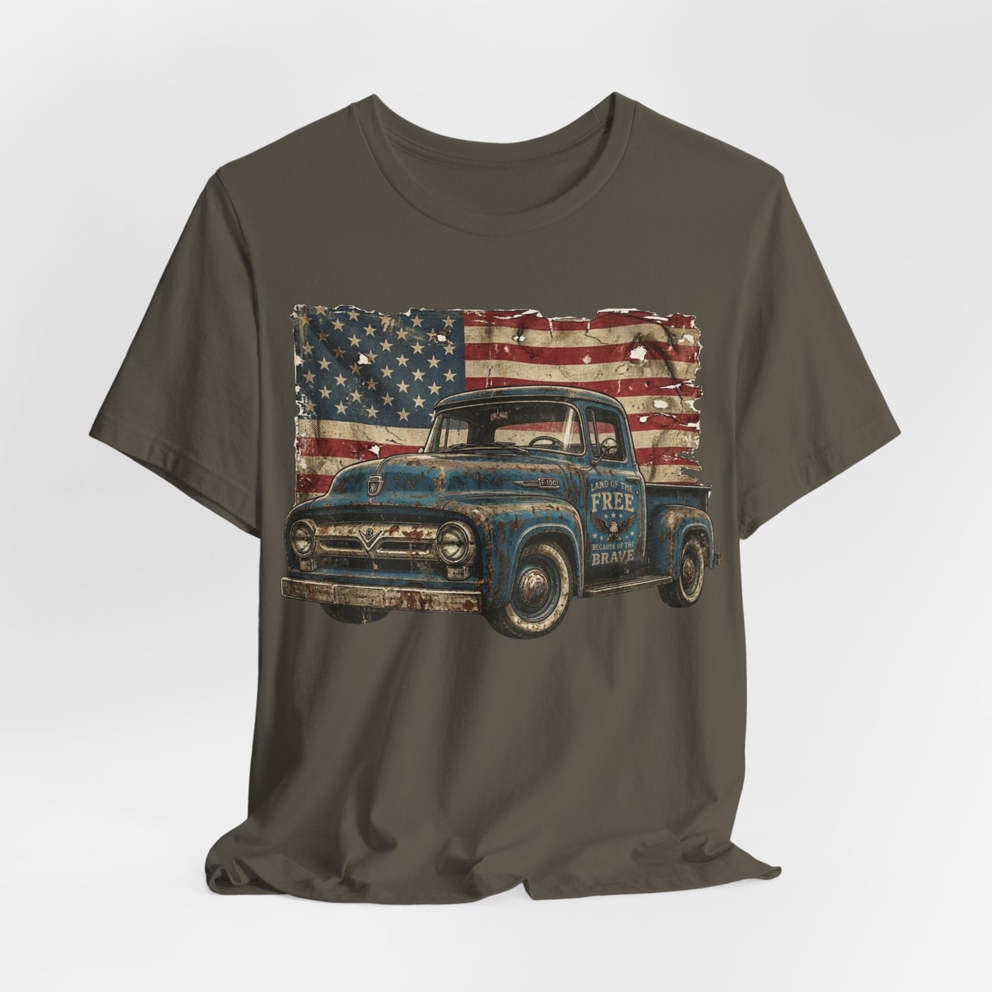 Vintage American Pickup T-Shirt — Retro Flag Truck Graphic Tee