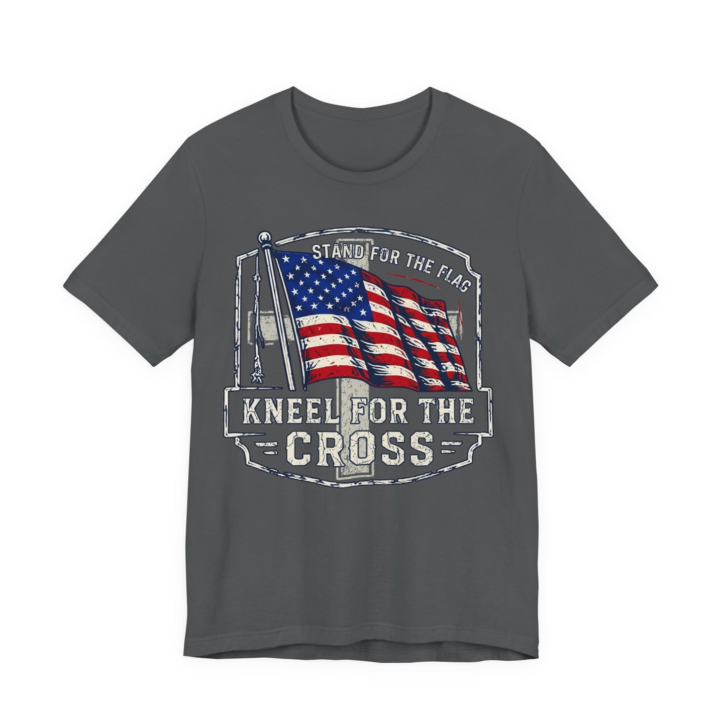 Kneel for the Cross T‑Shirt — American Flag Christian Patriot Tee