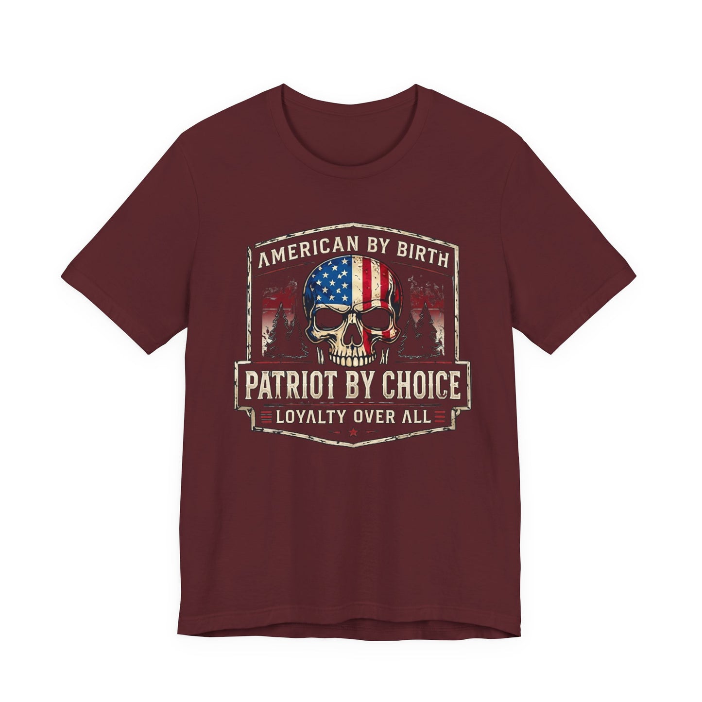 Patriot Skull T-Shirt — "American by Birth, Patriot by Choice" USA Flag Tee