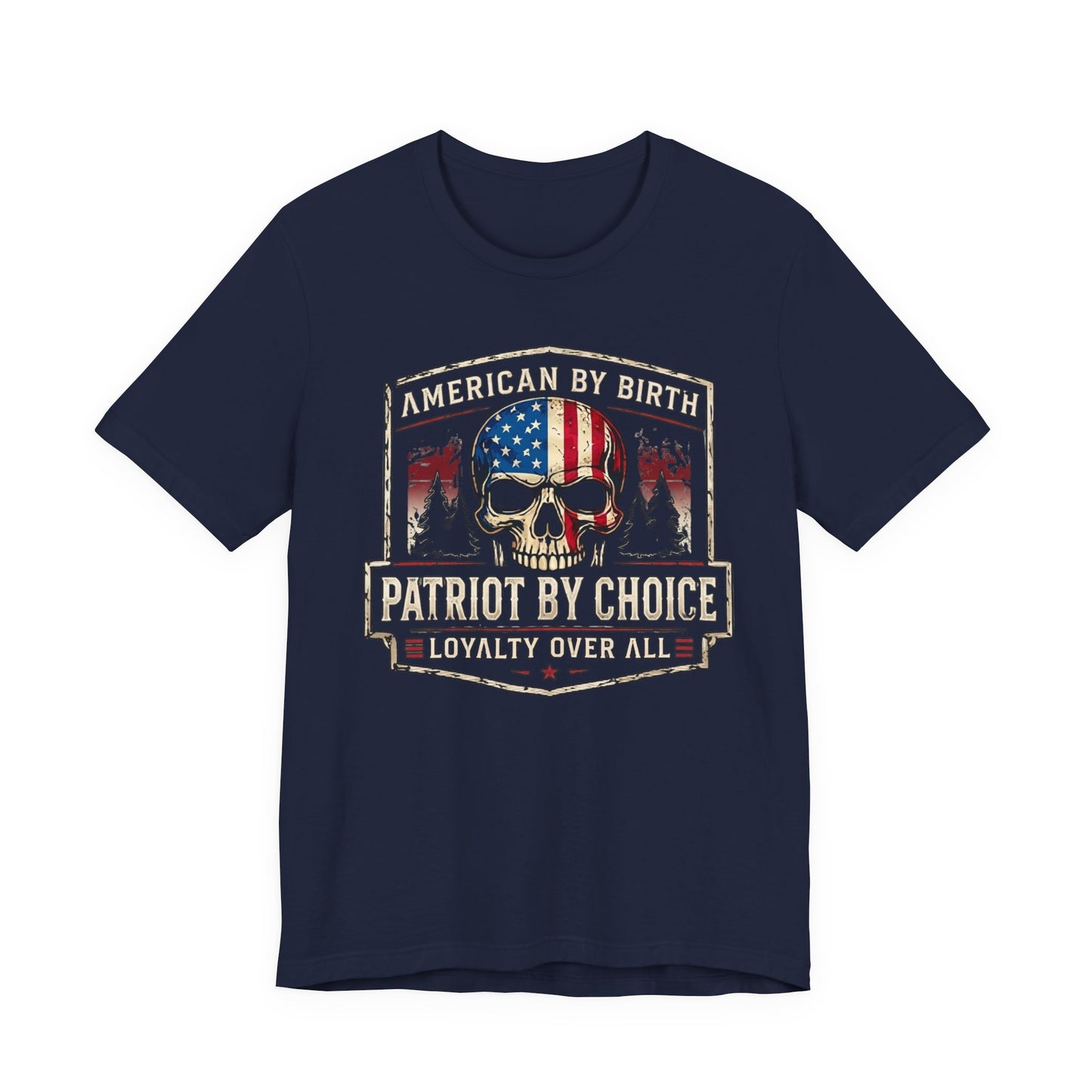 Patriot Skull T-Shirt — "American by Birth, Patriot by Choice" USA Flag Tee