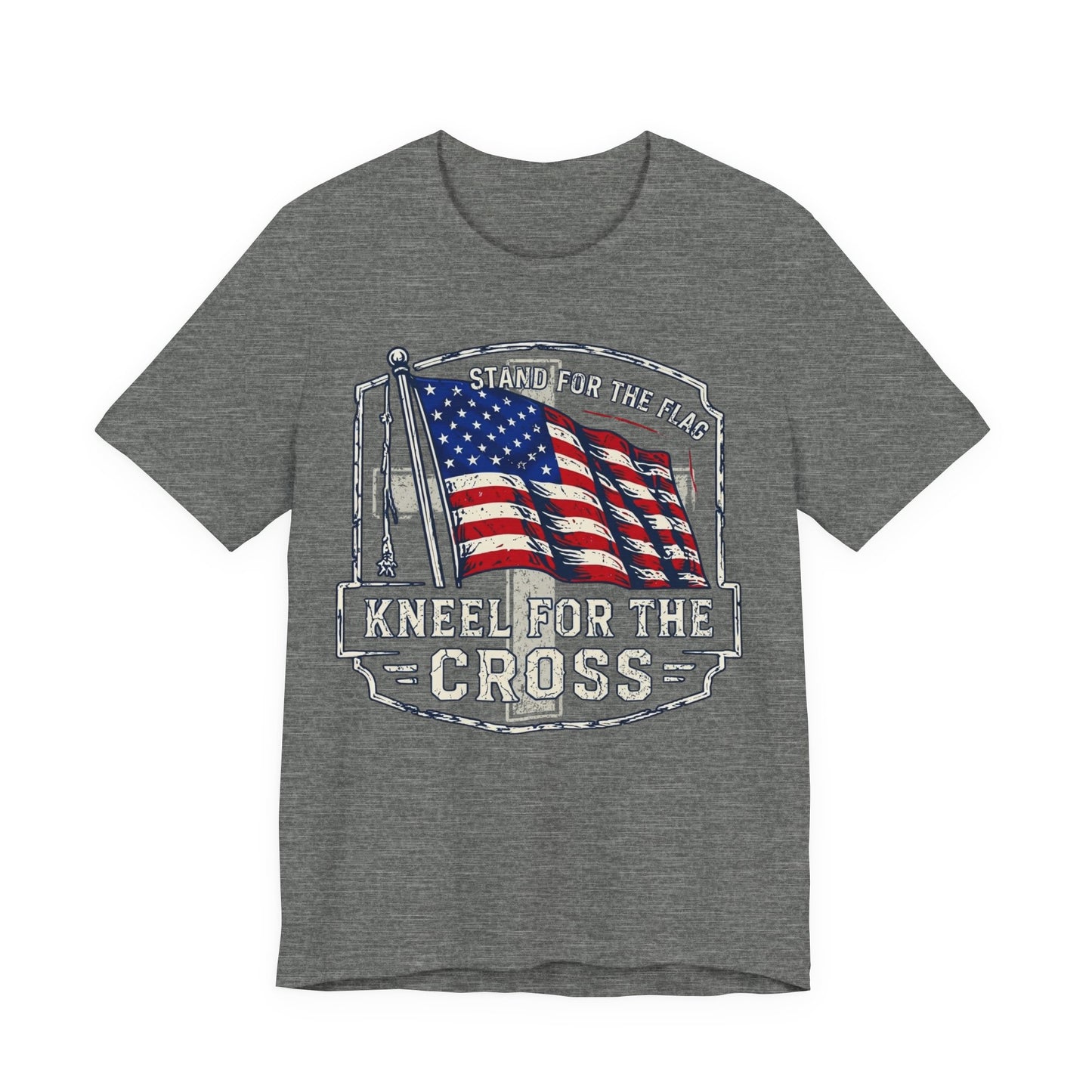 Kneel for the Cross T‑Shirt — American Flag Christian Patriot Tee