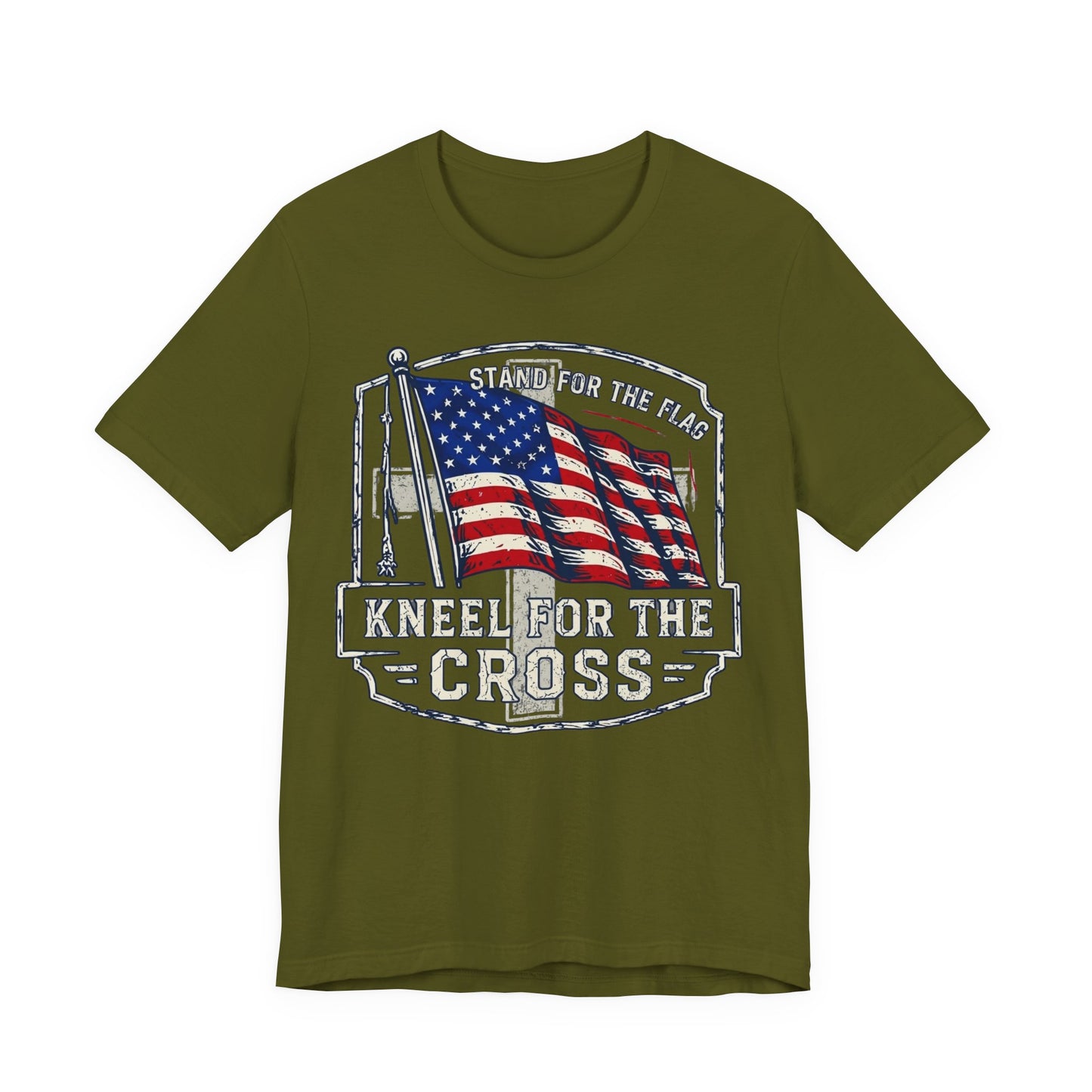 Kneel for the Cross T‑Shirt — American Flag Christian Patriot Tee