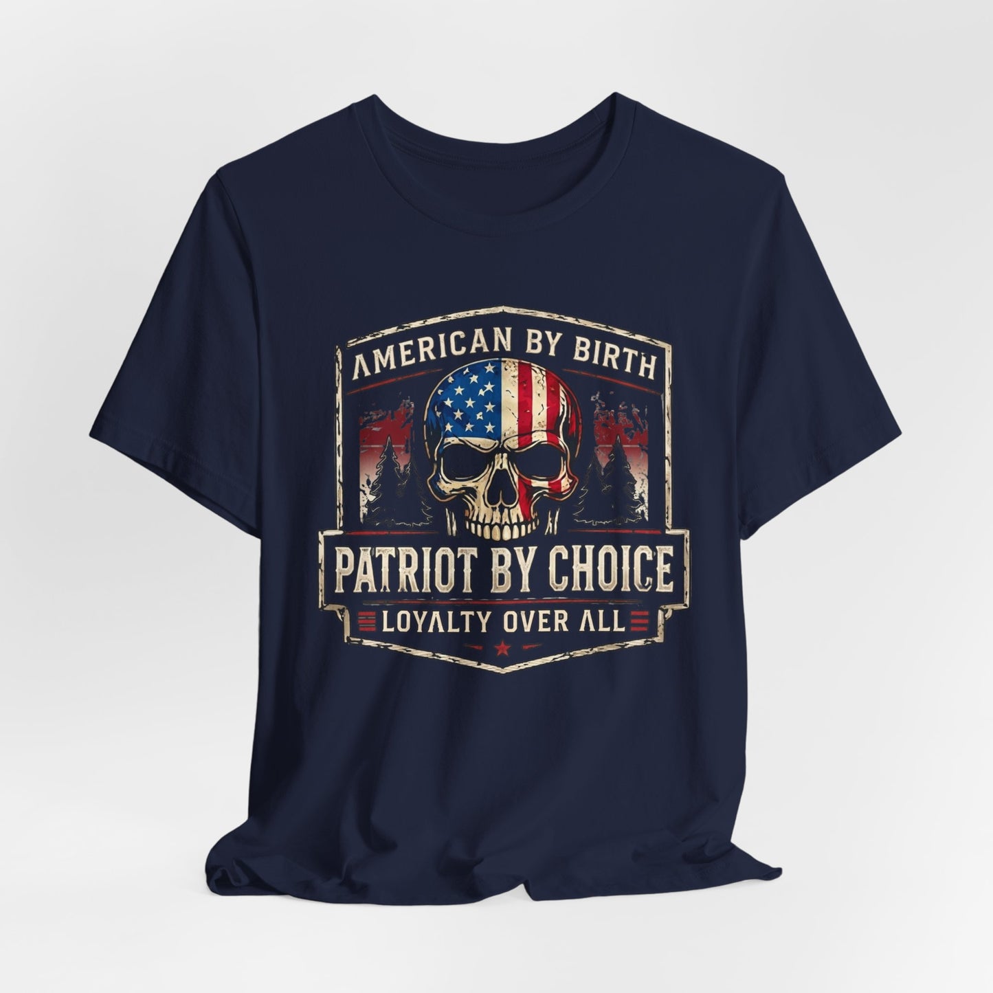 Patriot Skull T-Shirt — "American by Birth, Patriot by Choice" USA Flag Tee