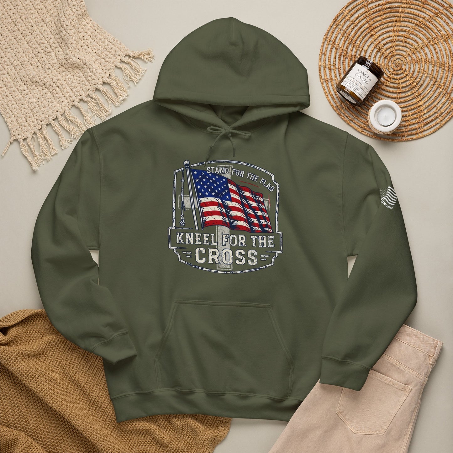 Kneel for the Cross Hoodie – American Flag Christian Patriot Pullover