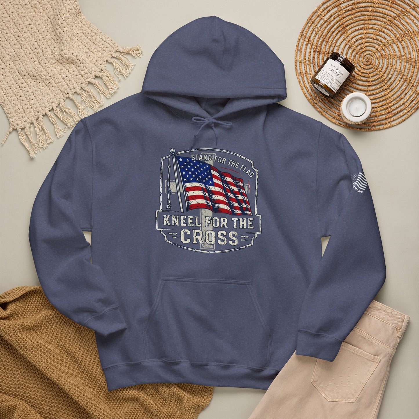 Kneel for the Cross Hoodie – American Flag Christian Patriot Pullover