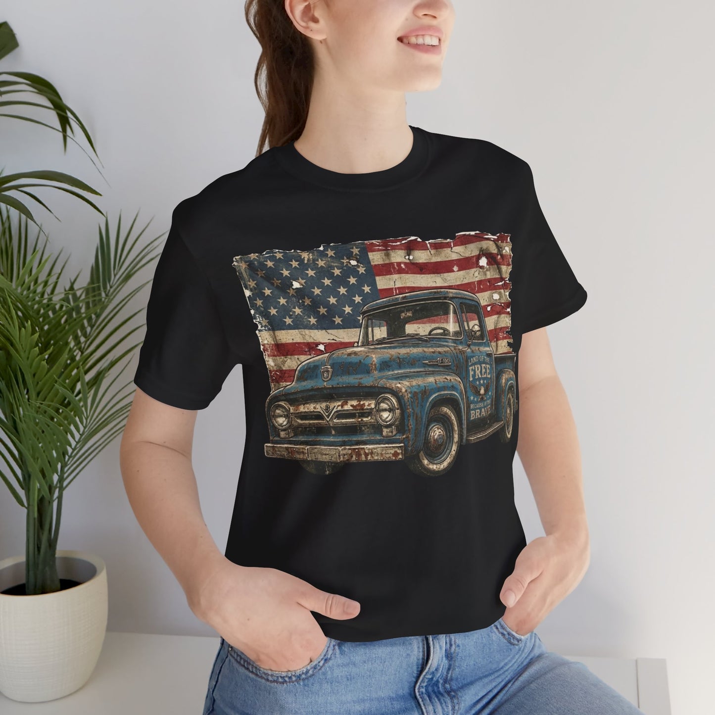 Vintage American Pickup T-Shirt — Retro Flag Truck Graphic Tee