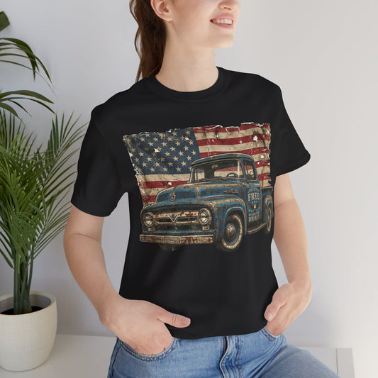 Vintage American Pickup T-Shirt — Retro Flag Truck Graphic Tee