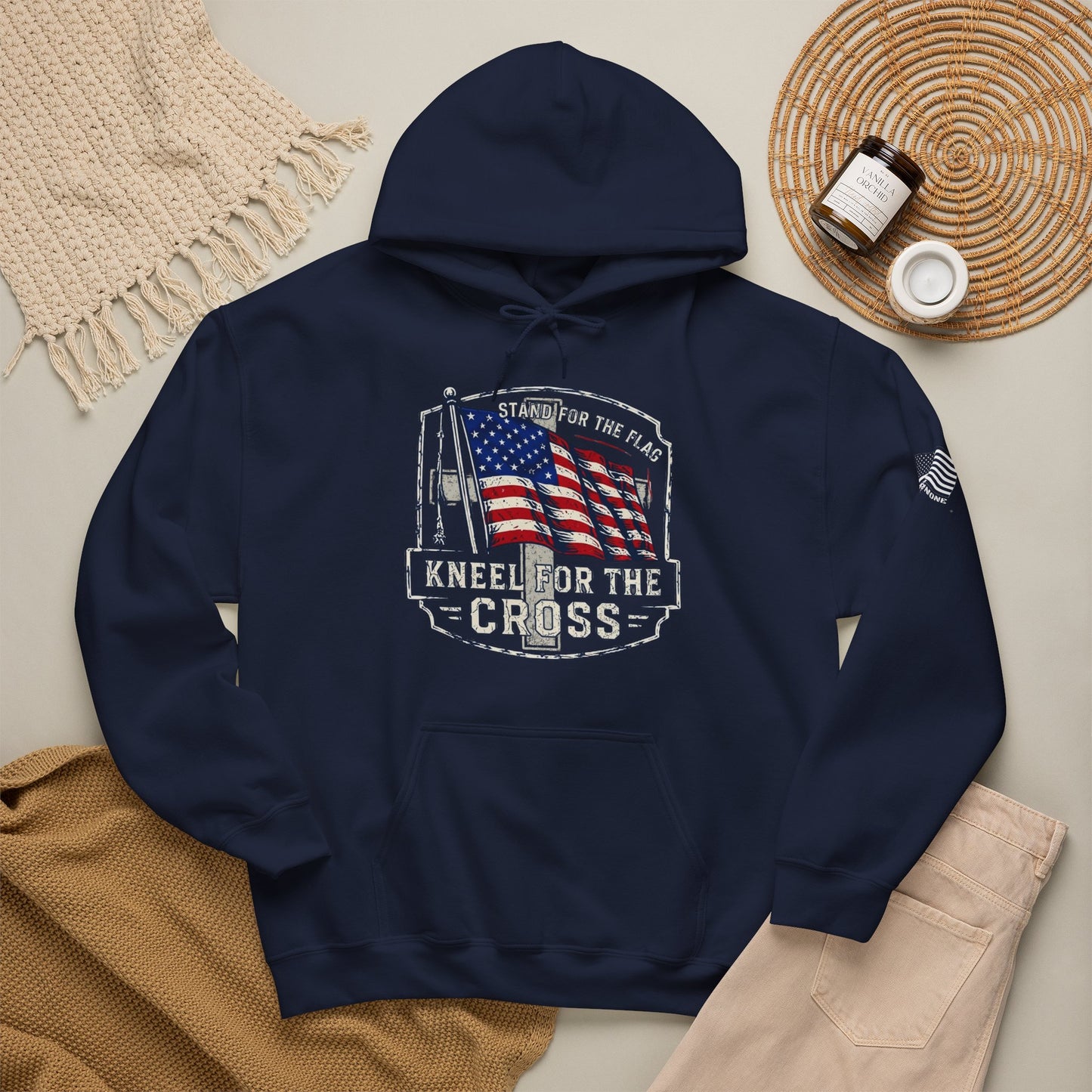 Kneel for the Cross Hoodie – American Flag Christian Patriot Pullover