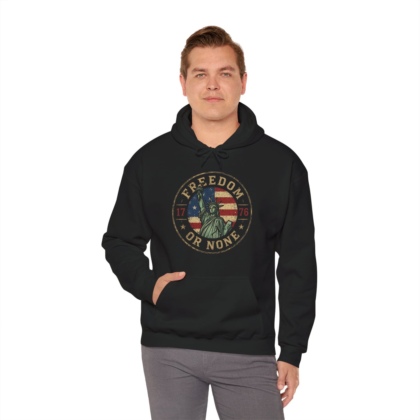 Statue of Liberty "Freedom or None" Hoodie — Patriotic Liberty Slogan Sweatshirt