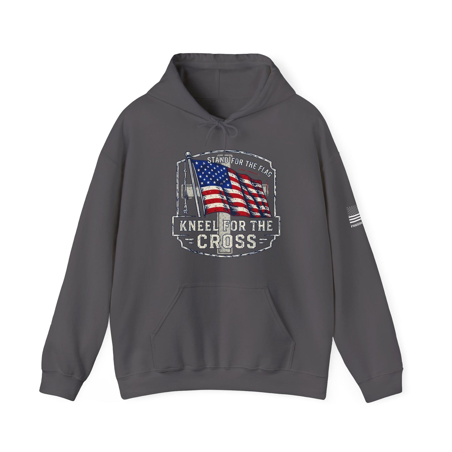 Kneel for the Cross Hoodie – American Flag Christian Patriot Pullover