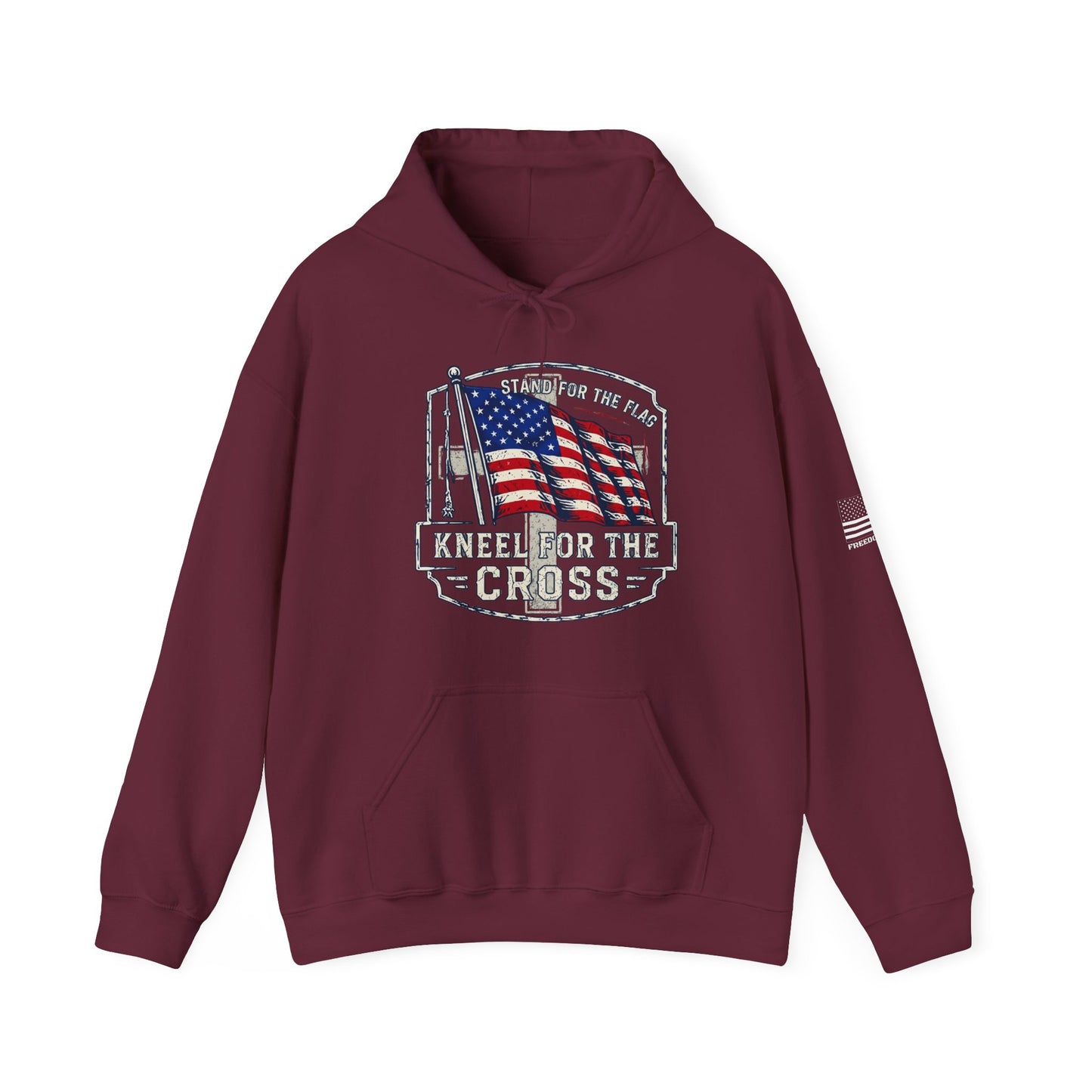 Kneel for the Cross Hoodie – American Flag Christian Patriot Pullover