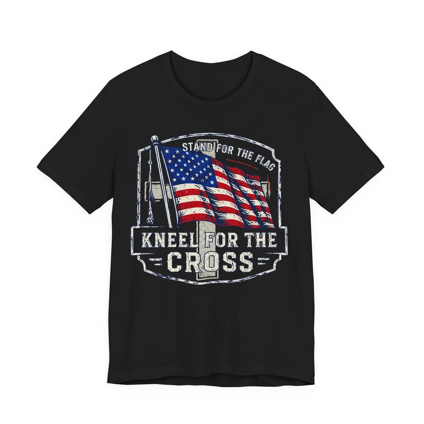 Kneel for the Cross T‑Shirt — American Flag Christian Patriot Tee